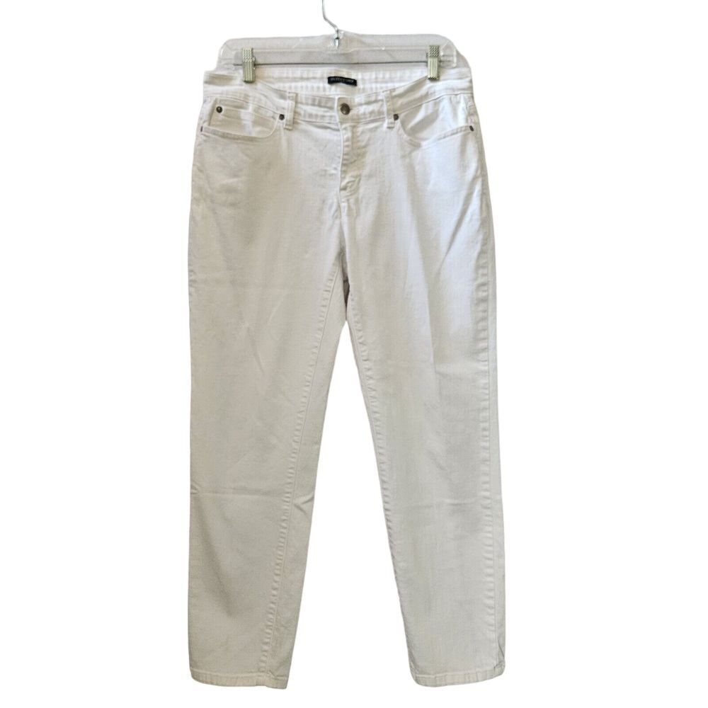 Eileen Fisher Jeans Womens 10 White Organic Cotton Spandex Straight Ankle Pants